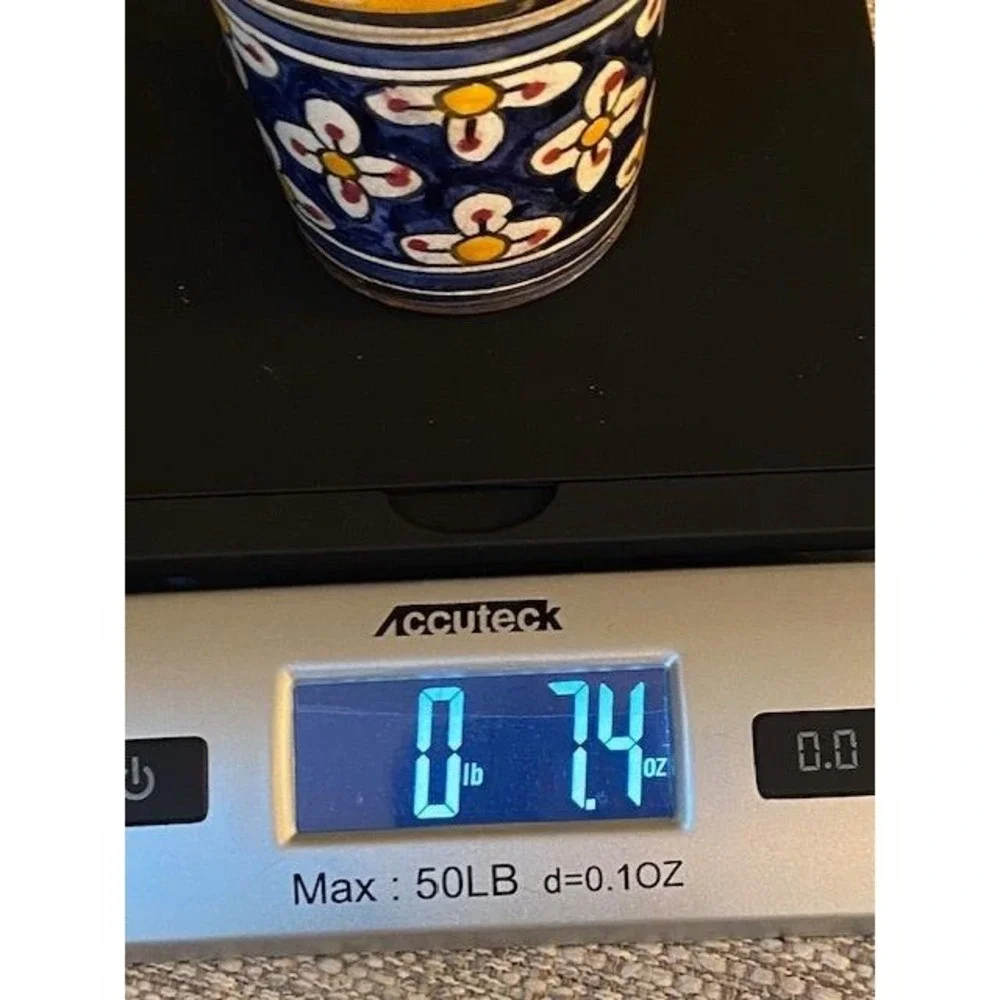 Safi Moroccan Pottery Planter Hand Painted Floral Vintage Blue Yellow